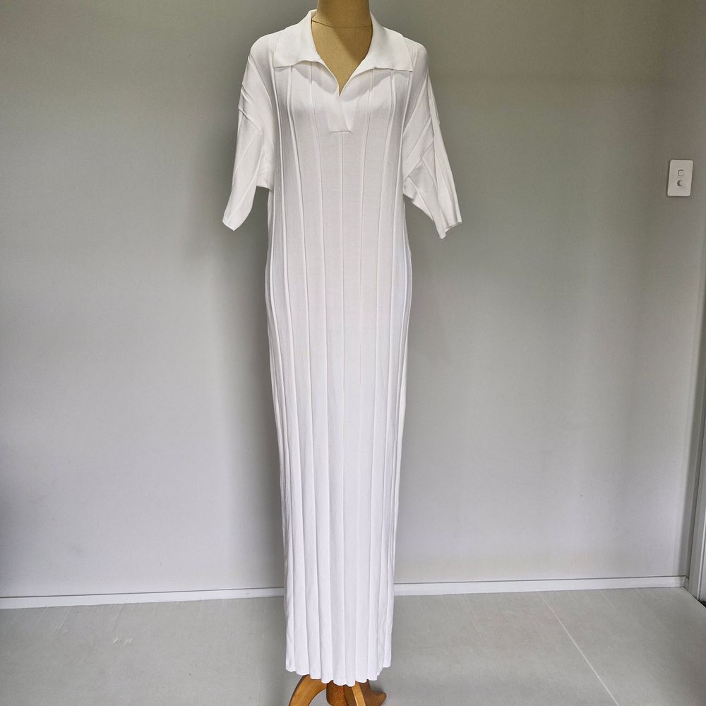 Morrison Raemi White Collared Short Sleeve Rib Knit Midi Dress Size 2 AU 10 US 6