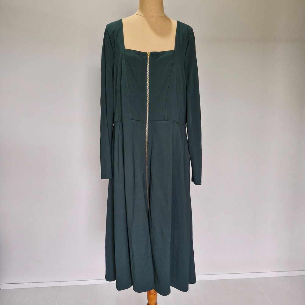 Review Sofie Green Ponte Full Zip Long Sleeve Midi Dress Size XL Fit 16 US 12