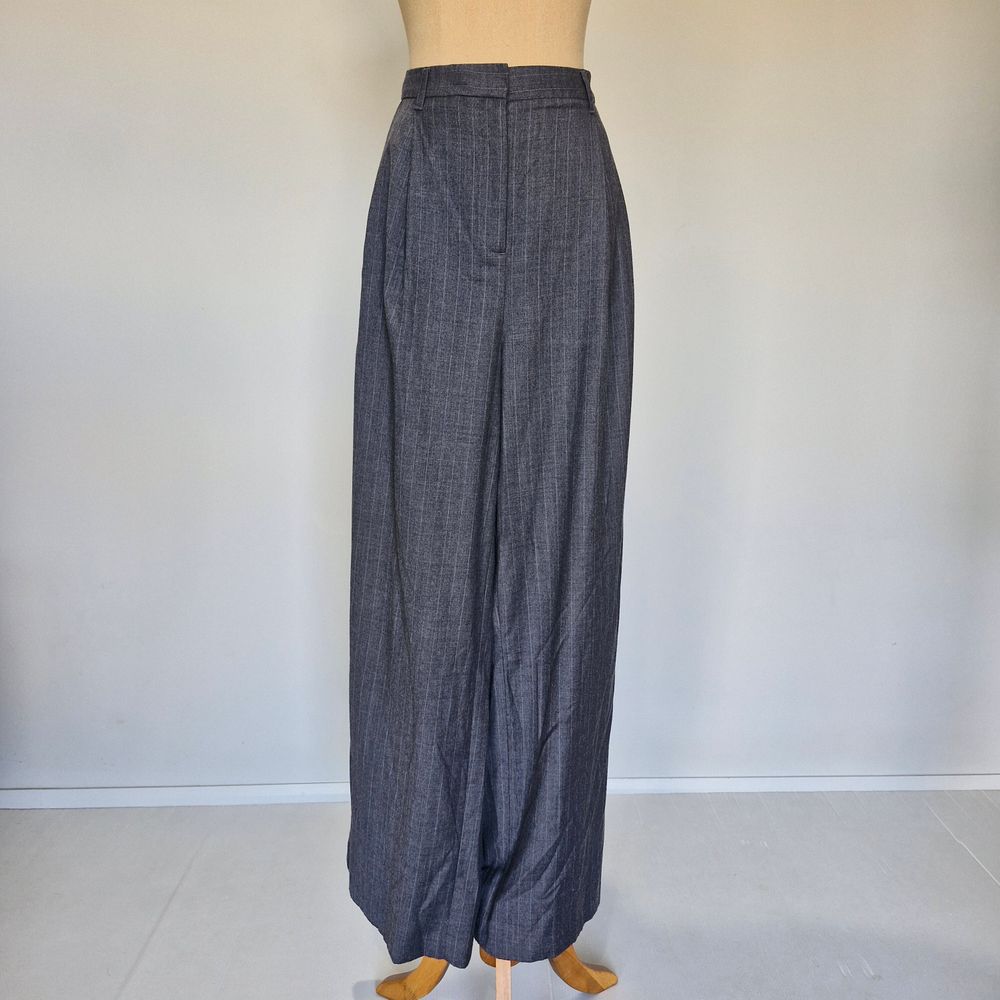 Witchery Grey Pinstripe Wool Blend Pleated High Rise Wide Leg Pants Plus Size 18
