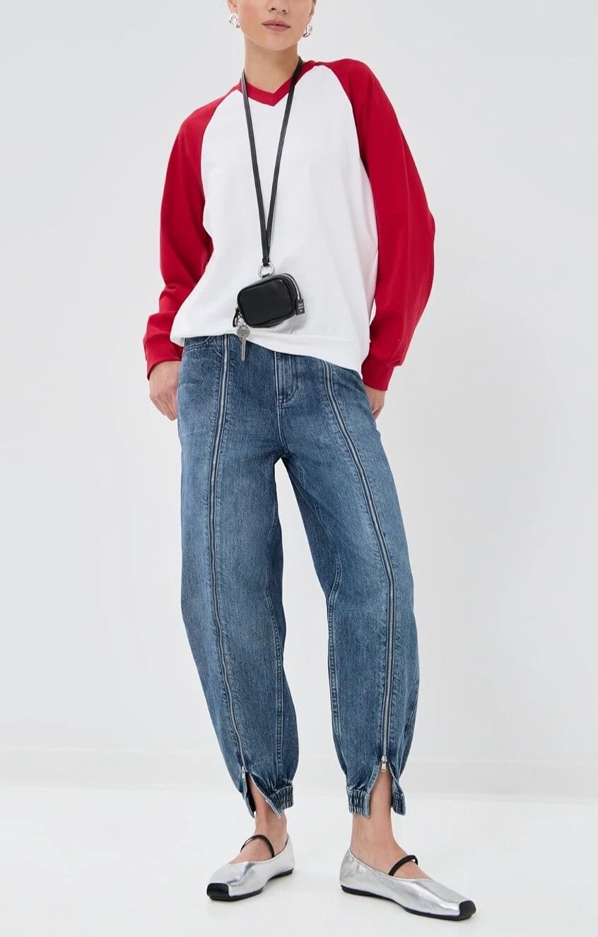 Tibi Zippered Denim Jogger in Classic Blue