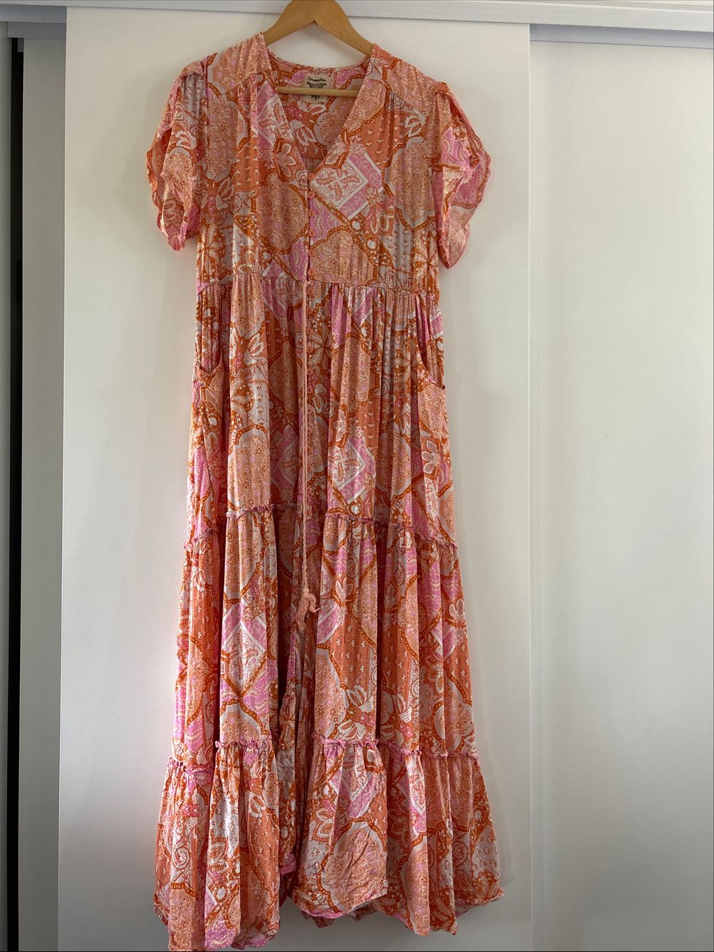 Dreamcatcher Orange Pink Tiered Maxi Dress