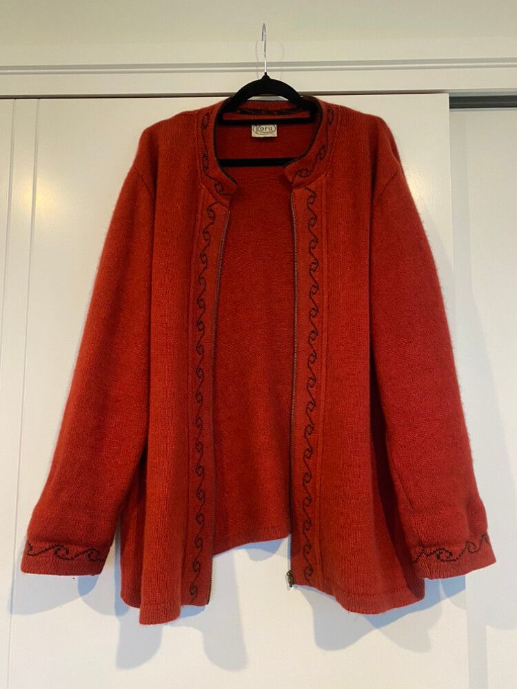 Koru Oversized Cardigan Red - Merino Wool, Possum Fur, Silk