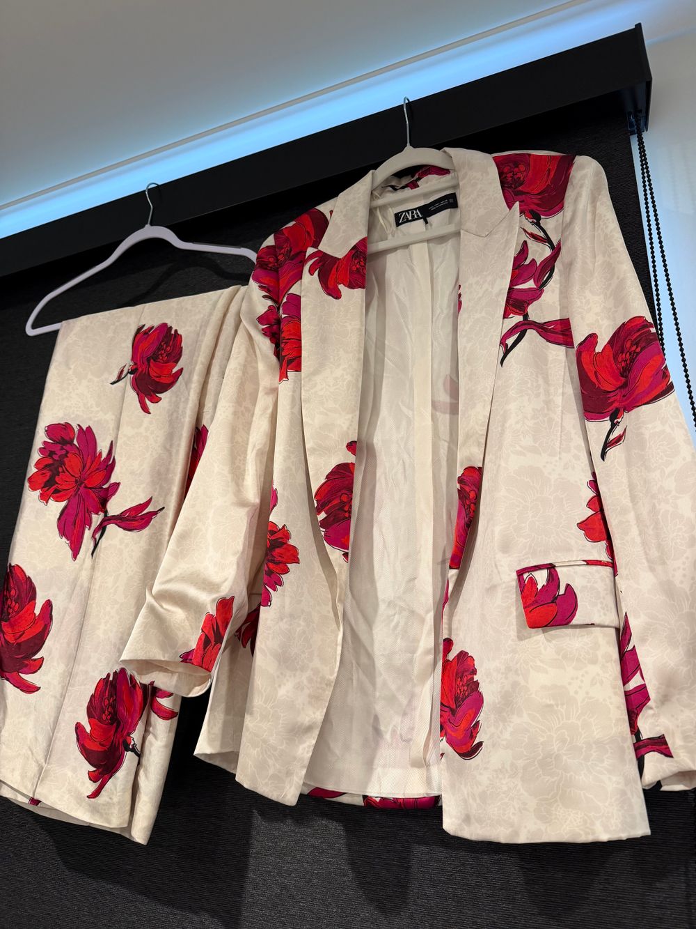 Zara Red Floral Print Blazer Pants Set