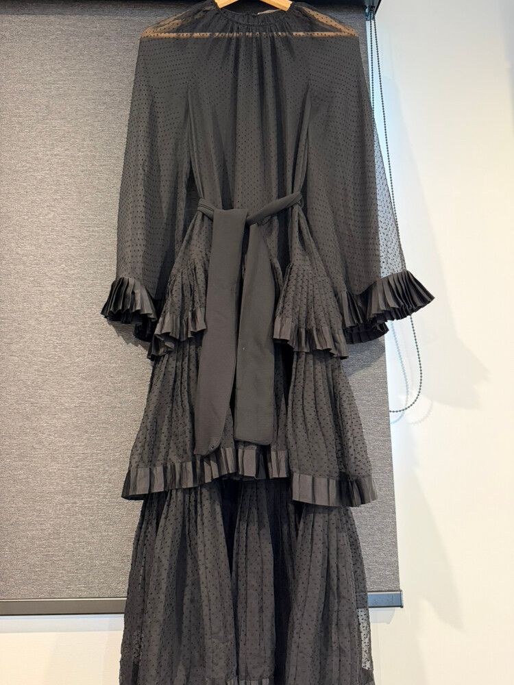 Zimmermann Black Dotted Tiered Dress