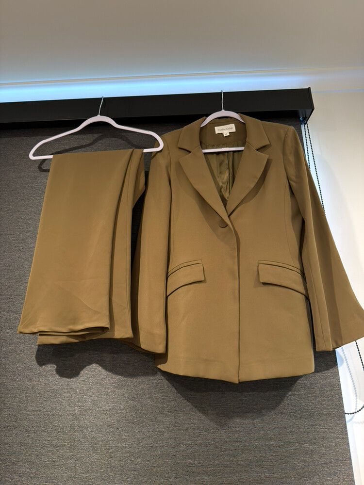 Caitlin Crisp Olive Green Blazer Pantsuit