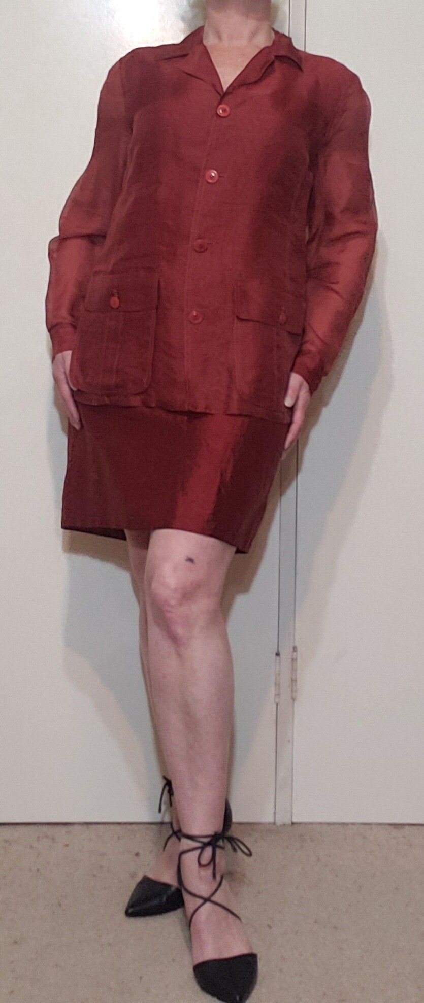 Rust Red Silk Dress And Jacket.