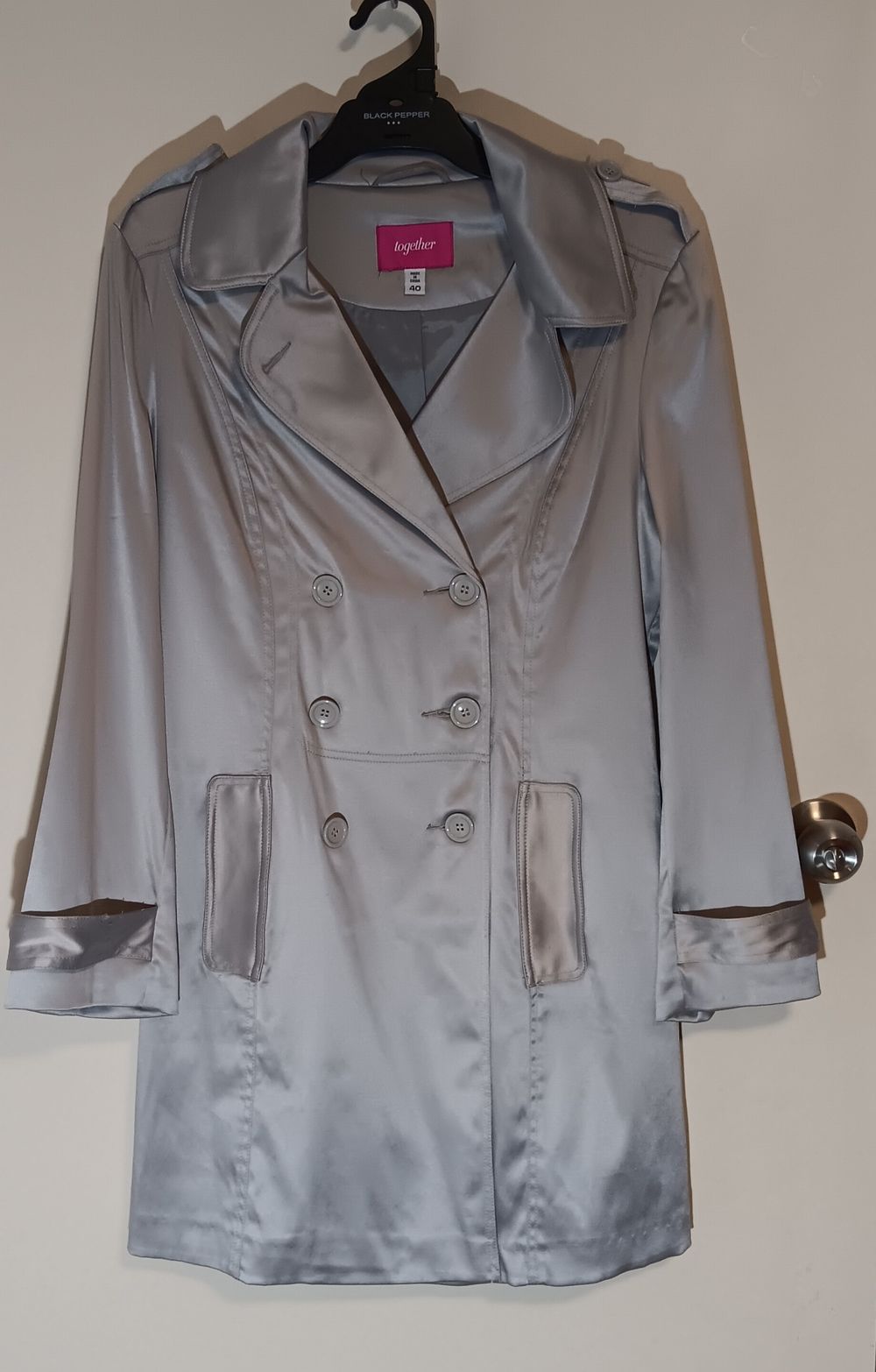 Silver Fitted Trench Coat with Detail
