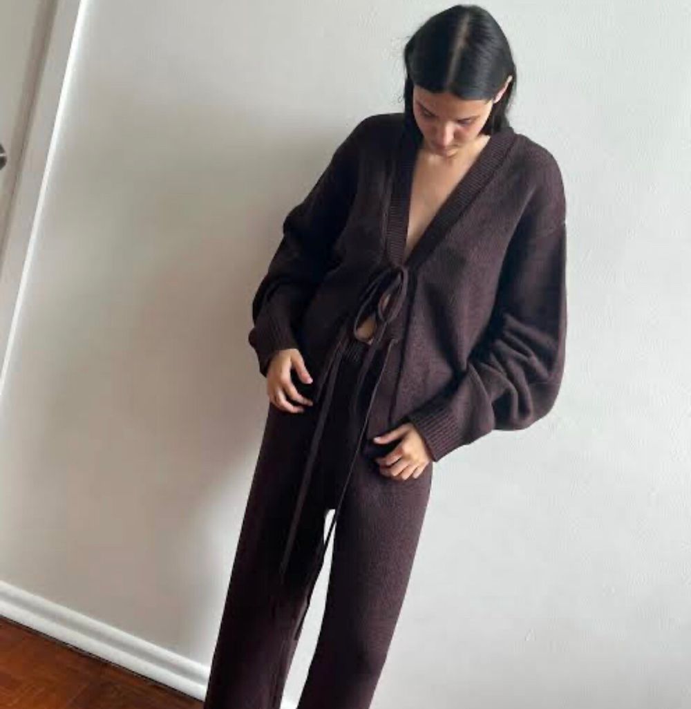 Deiji Studios Brown Two Tie Knit Cardigan