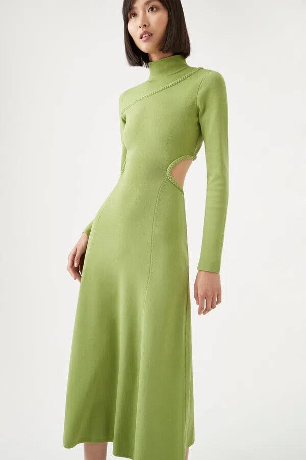 aje green midi dress Bonjour Asymmetric Midi Dress-LIME GREEN / 4 main image 0
