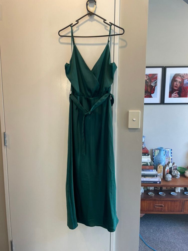 green emerald velvet dress Pagani Tropical Print Ruffle Hem Adjustable Straps Cami Dress  paothriftnz