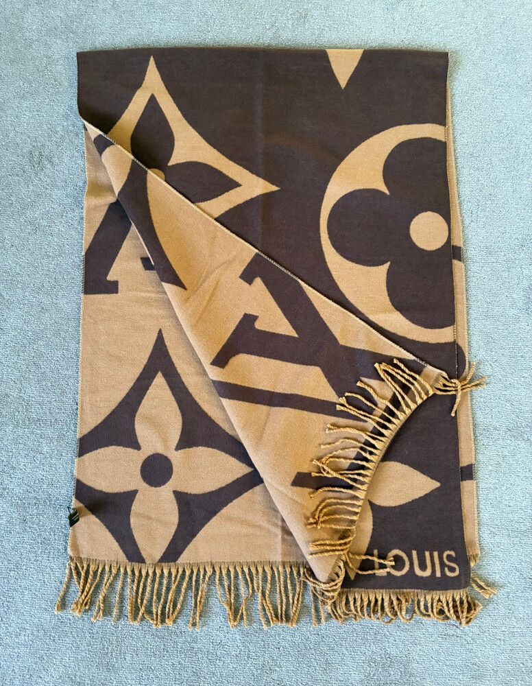 Louis Vuitton Brown Beige Cashmere Silk Scarf