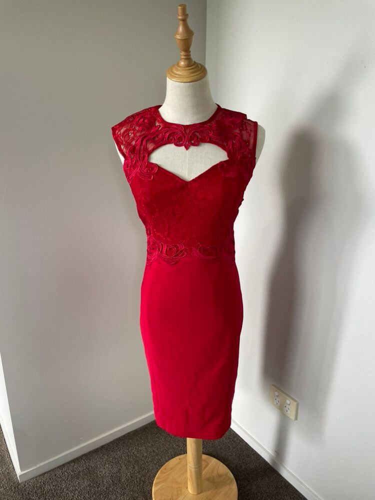 chinese dress ladies Red Dahlia Satin and Lace Mini Dress