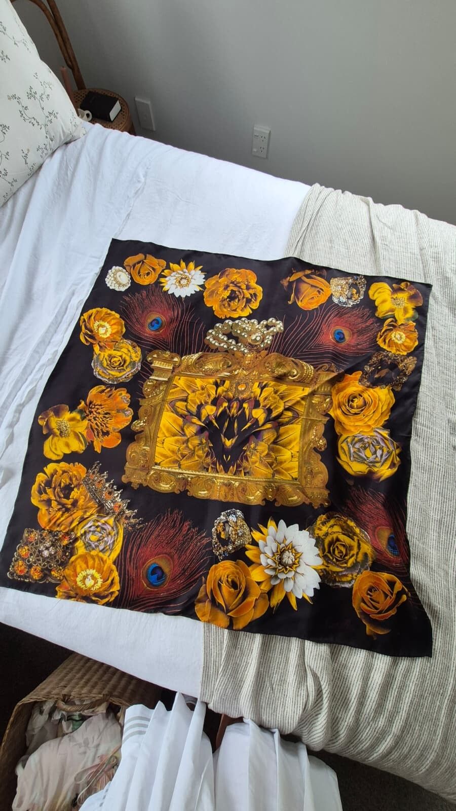 Fiorella Black/Yellow Floral Silk Scarf