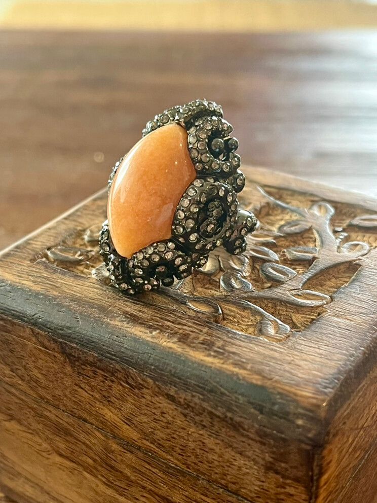 SAMANTHA WILLS CRYSTAL VISIONS RING WATERMELON -GUNMETAL WITH JADEITE & CRYSTALS