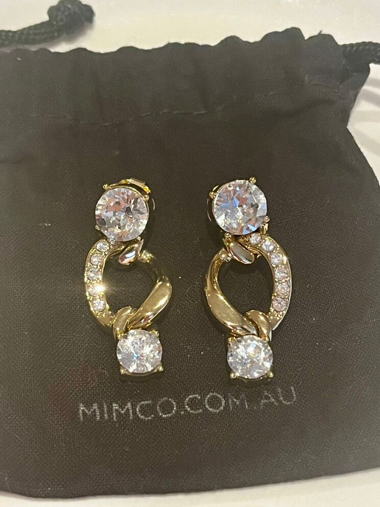 MIMCO DEJA VU CHAIN DROP EARRINGS IN GOLD WITH CRYSTALS - RRP $109- BNWOT