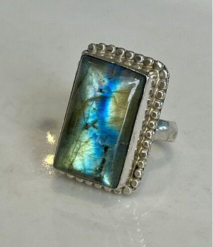 ⚜️STERLING SILVER RING WITH LABRADORITE GEMSTONE SIZE 6.75