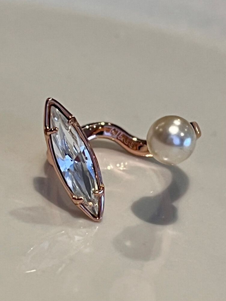 ⚜️MIMCO INFINITE RING IN ROSE GOLD WITH CUBIC ZIRCONIA & FAUX PEARL - 7 - Adjustable