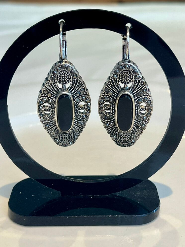 ⚜️SAMANTHA WILLS NIGHT MOVES EARRINGS IN SILVER WITH BLACK AGATE & MARCASITE