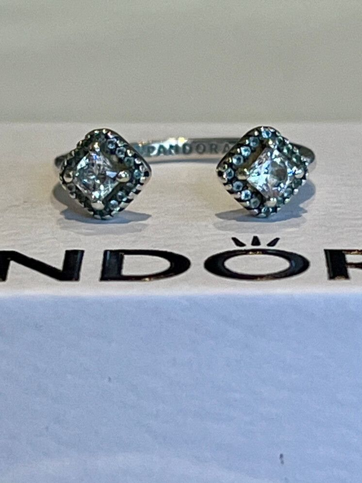 ⚜️RETIRED PANDORA SQUARE SPARKLE OPEN RING STERLING SILVER & CZ - 52