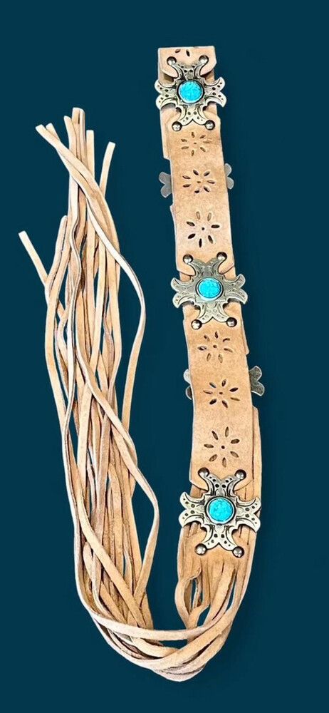 VINTAGE WESTERN BOHO CONCHO BELT WITH TIE FRINGE