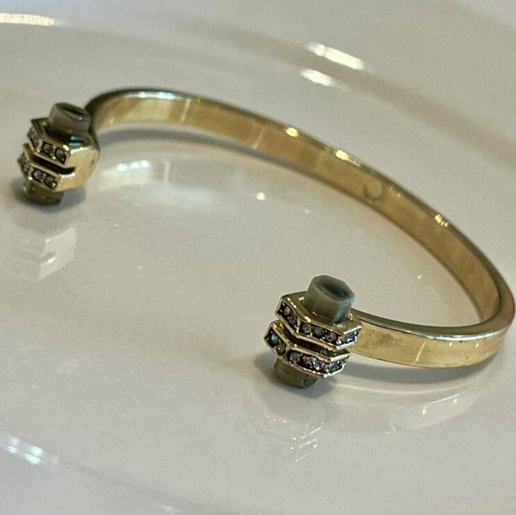 ⚜️HOUSE OF HARLOW 1960 CUFF BANGLE 14K GOLD PLATED WITH SMOKY QUARTZ