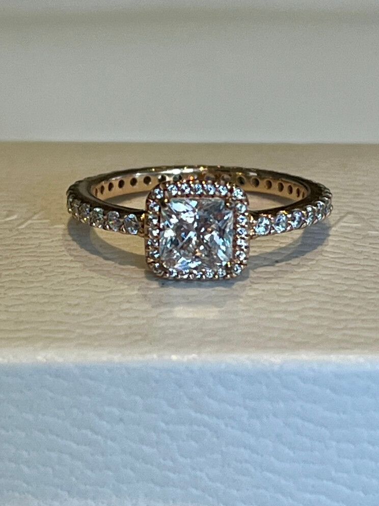⚜️RETIRED PANDORA SQUARE SPARKLE HALO RING 14K ROSE GOLD PLATED - SIZE 54