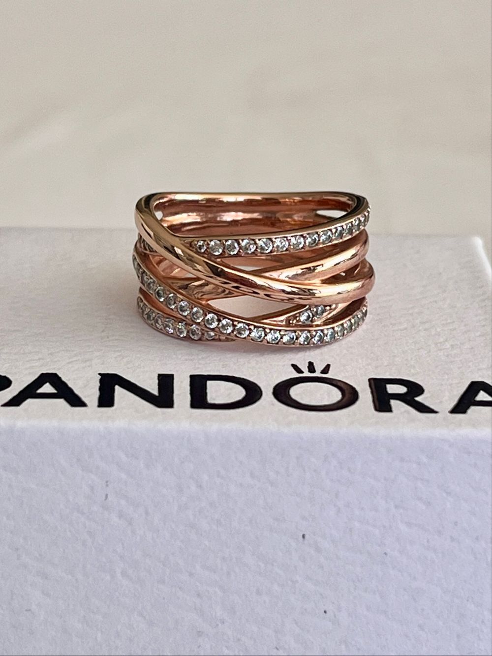 ⚜️PANDORA SPARKLING & POLISHED LINES RING 14K ROSE GOLD PLATED SIZE 54