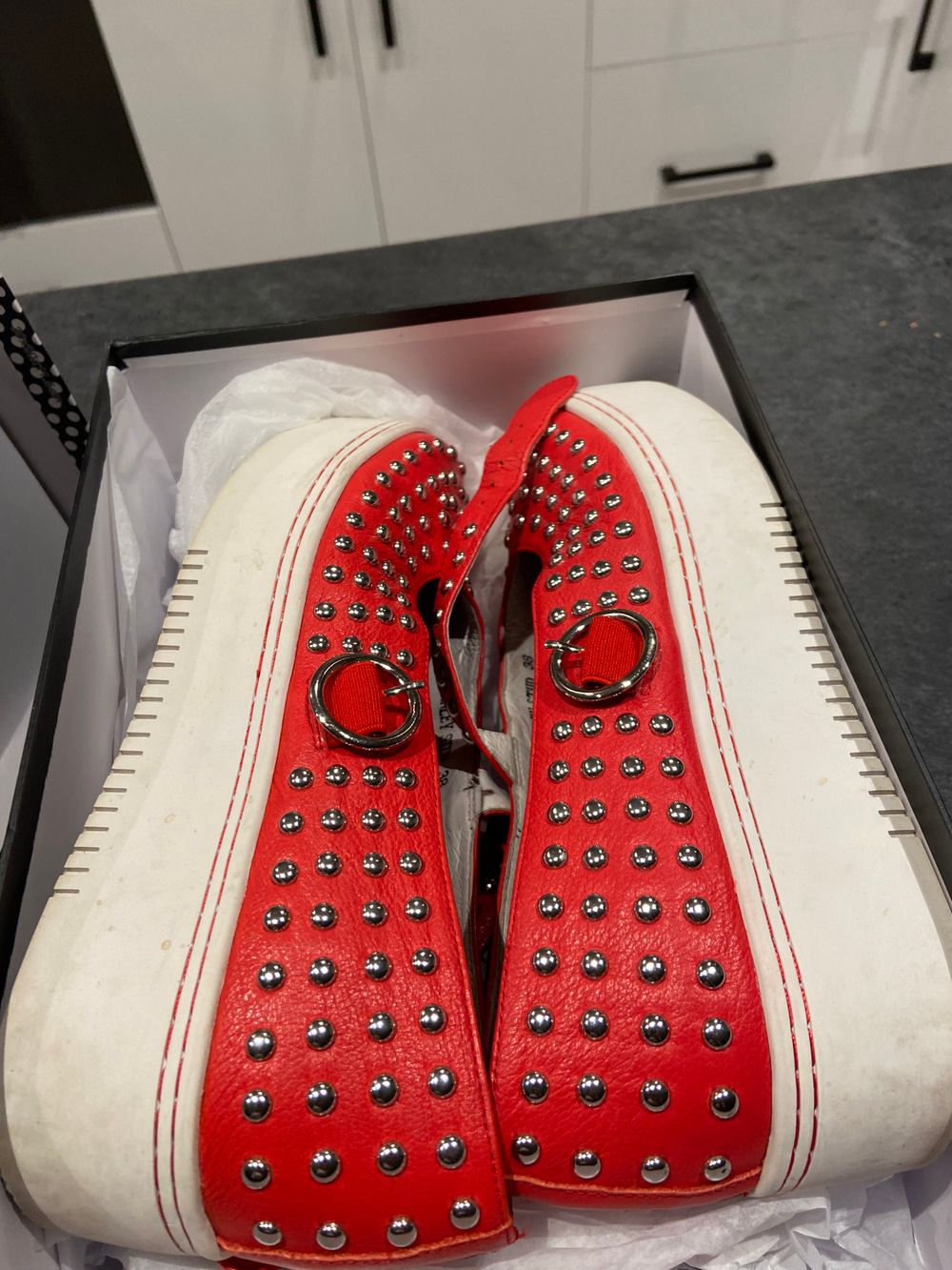 Minx Stanley Stud Red Shoes Size 38