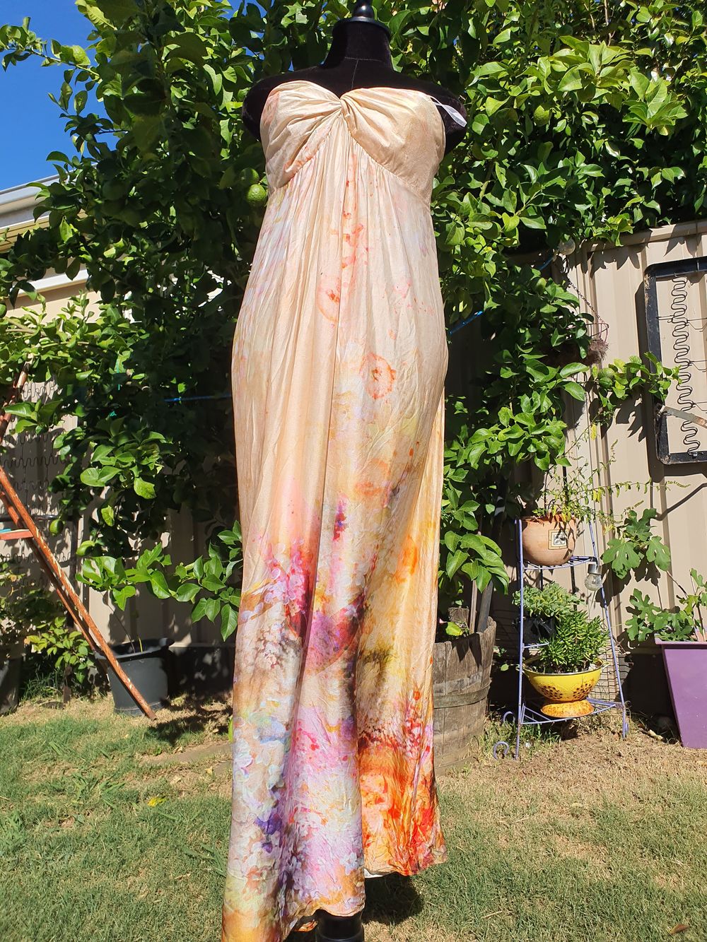 Silk strapless maxi dress