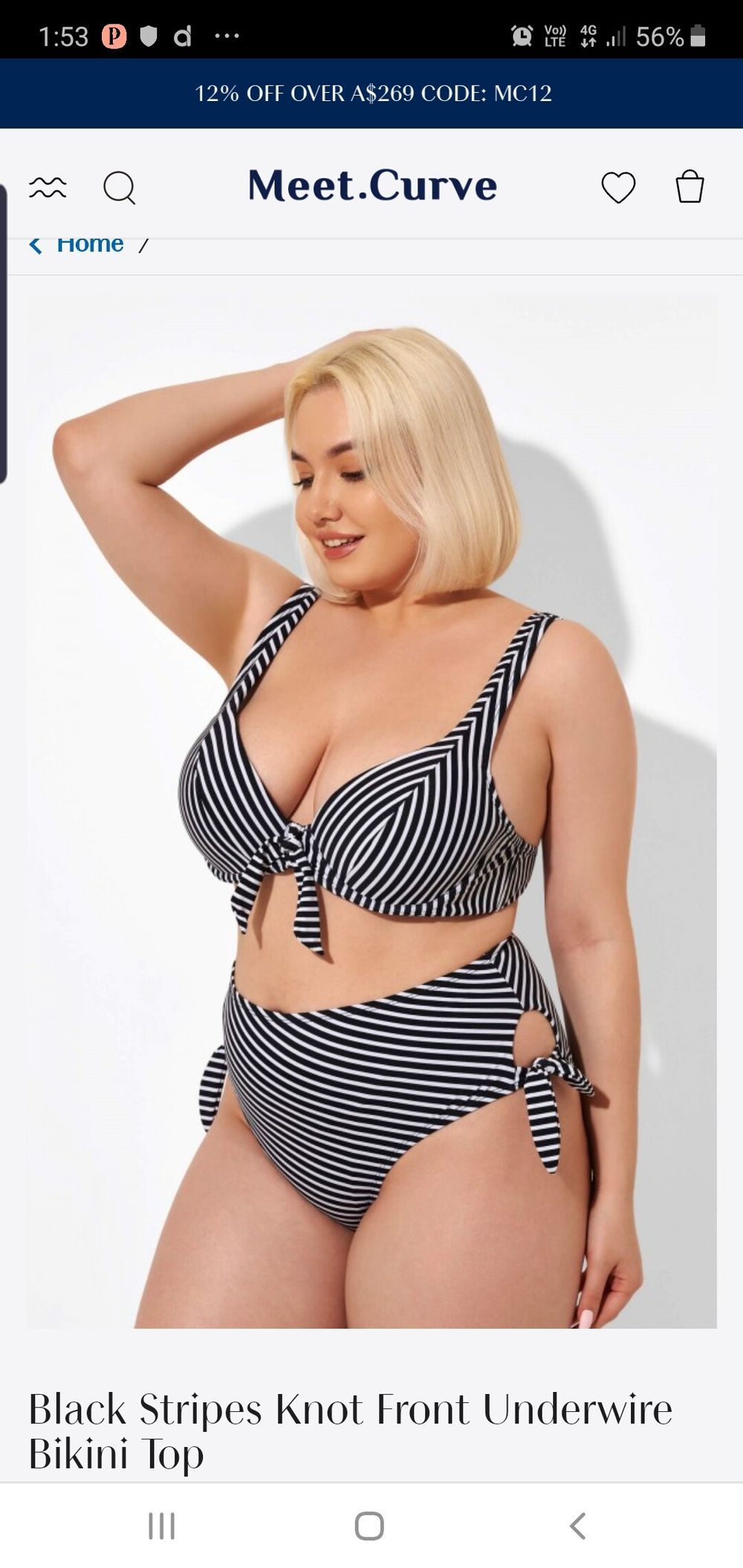 Knot front underwire bikini top