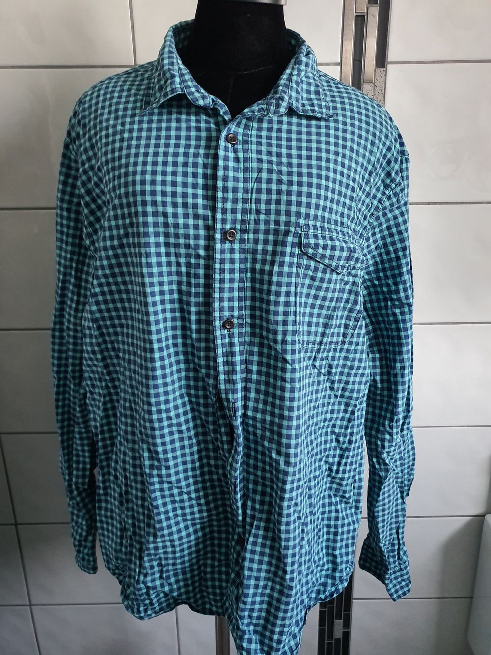 Teal and blue gingham print shirt