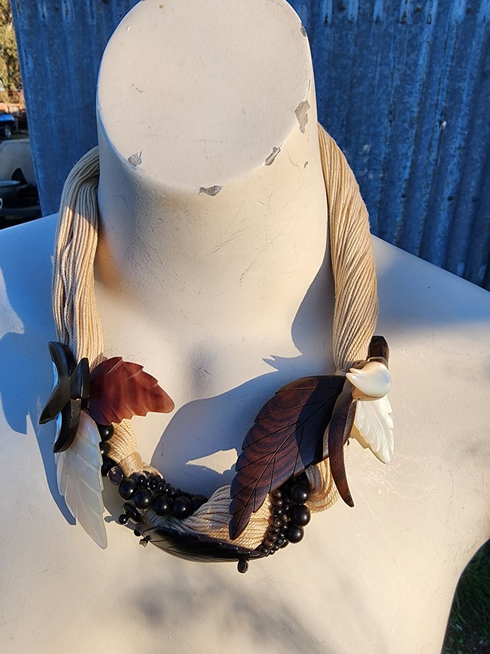 Wood and shell carved necklace