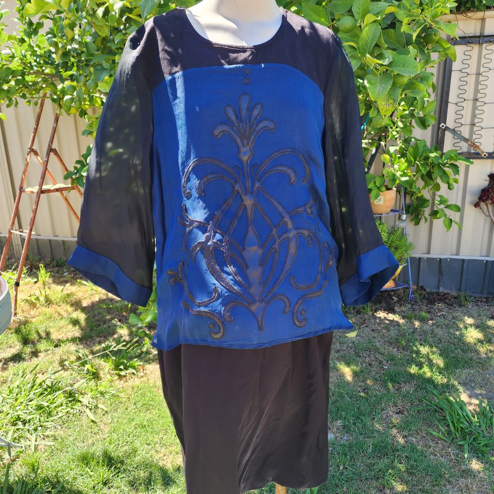 Blue Illusion - Navy and black layered dress on Designer Wardrobe