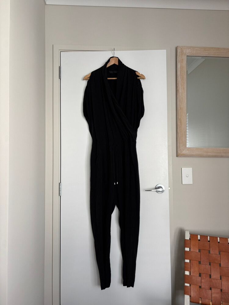 Moochi Ladies 100% Silk Black Jumpsuit - size 8 - Pants Romper Playsuit