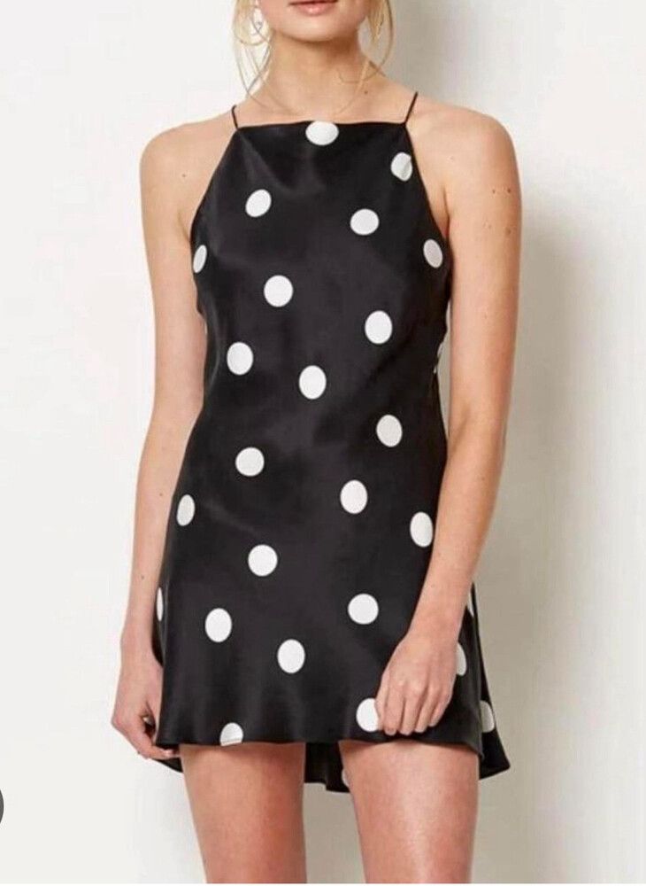 Bec + Bridge Black Polka Dot 100% Silk Mini Dress - Size 10
