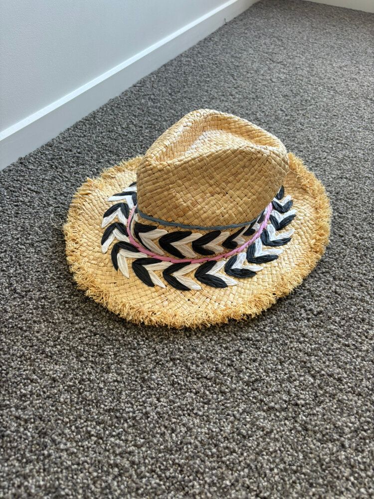 Topshop Straw Hat - Summer Ladies Hat - Black white & pink detail