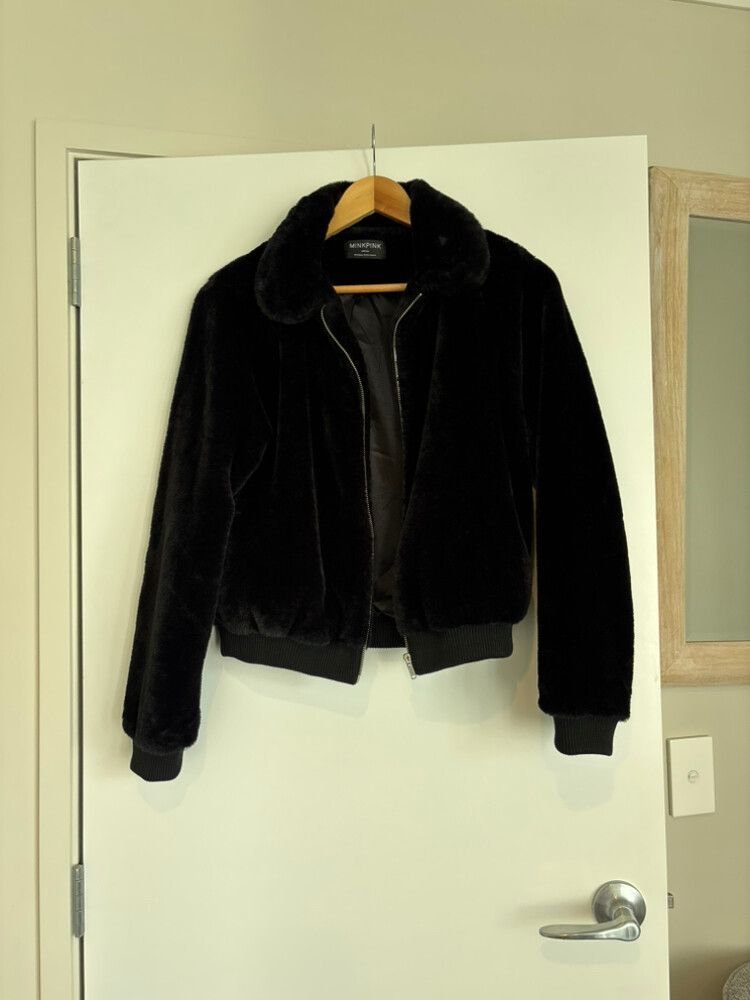 Minkpink Black Faux Fur Jacket Size M