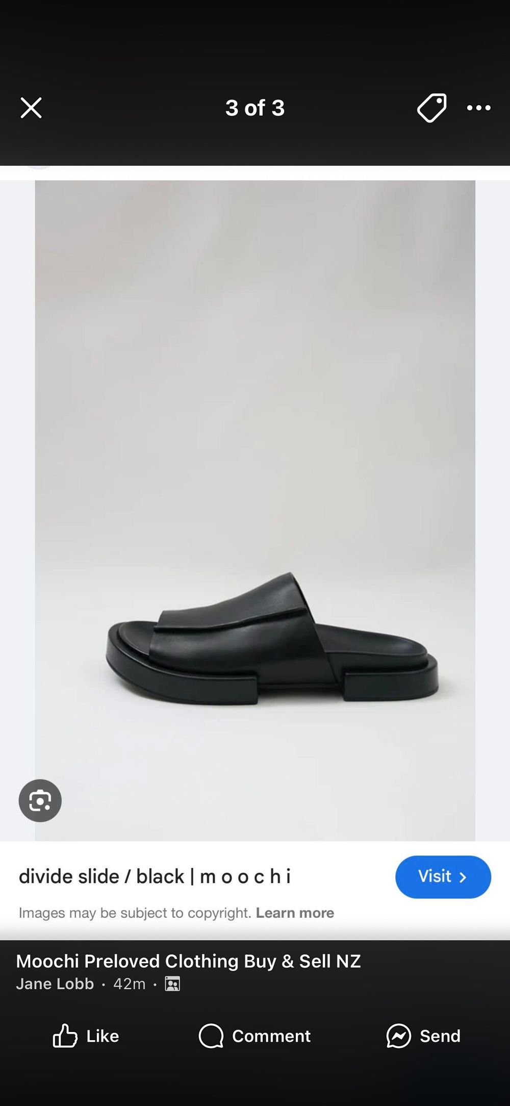 Moochi Divide Black Leather Slides
