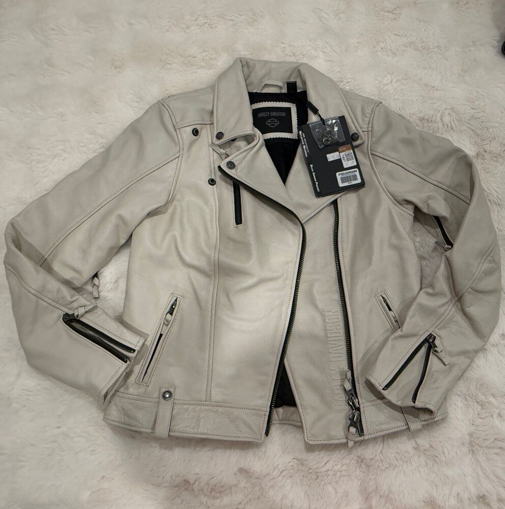 Brand New Harley-Davidson Women's Leather Biker Jacket - Off-White