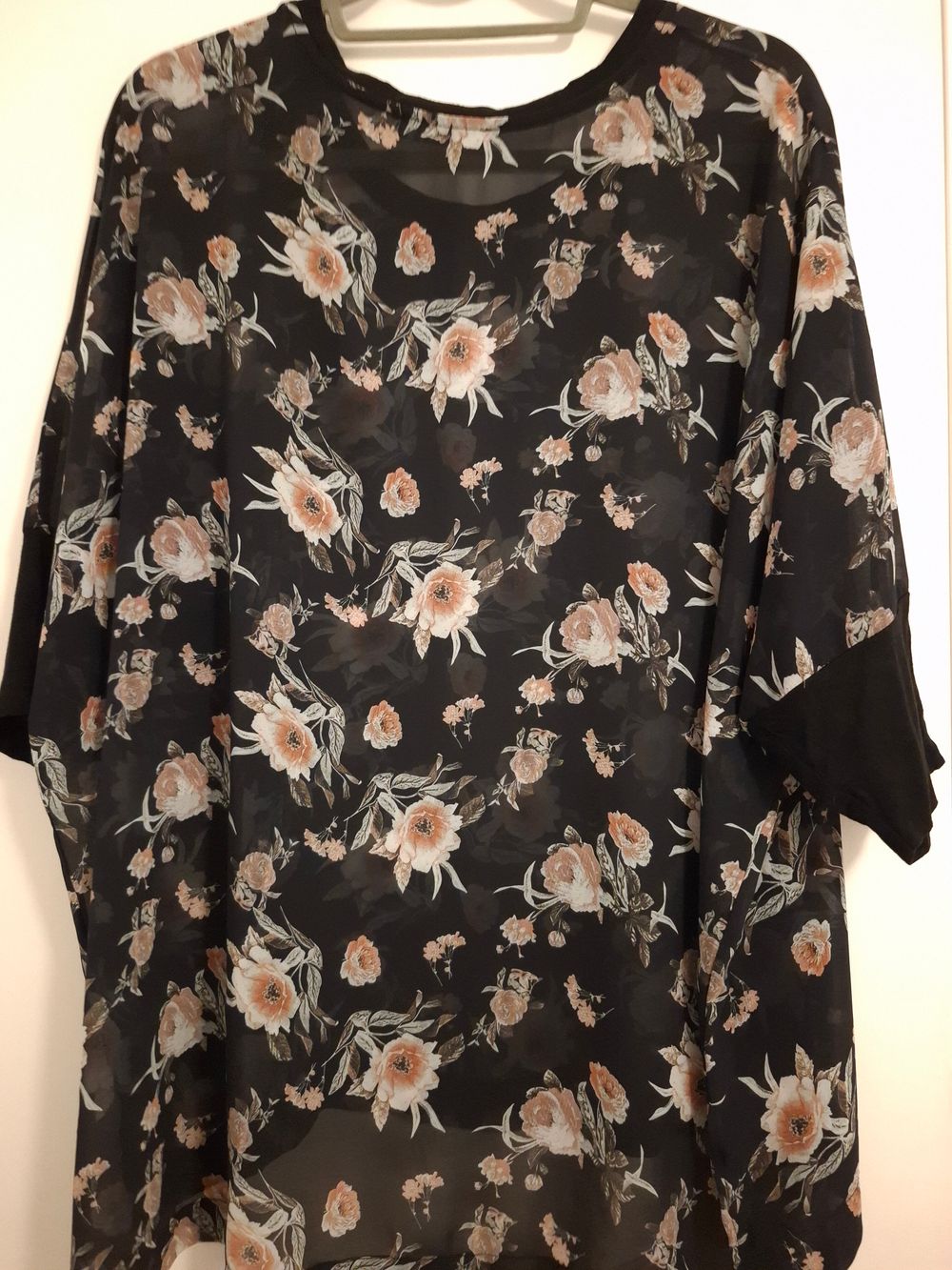 Gloss Black Floral Top Size S/M