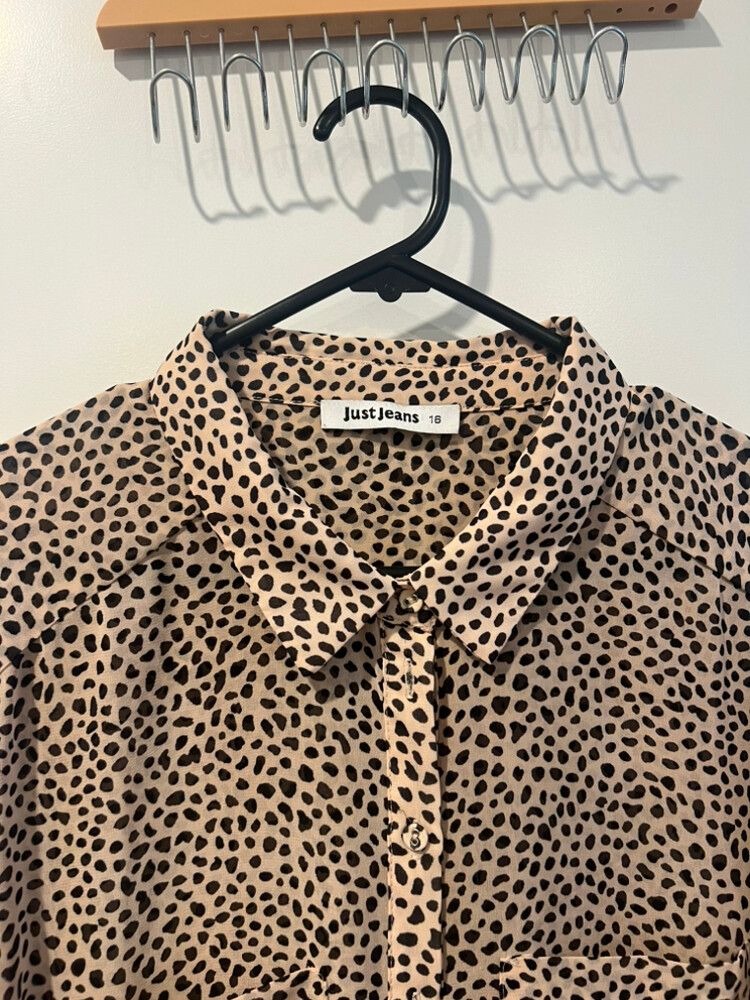 Just Jeans Beige Leopard Print Shirt - Size 18