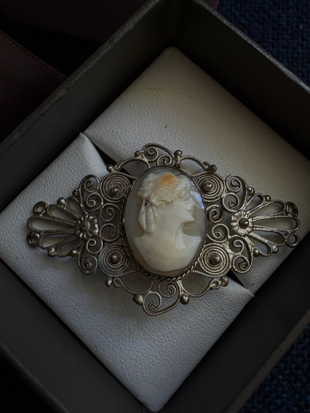 Antique Silver Filigree Shell Cameo Pendant – Victorian Style