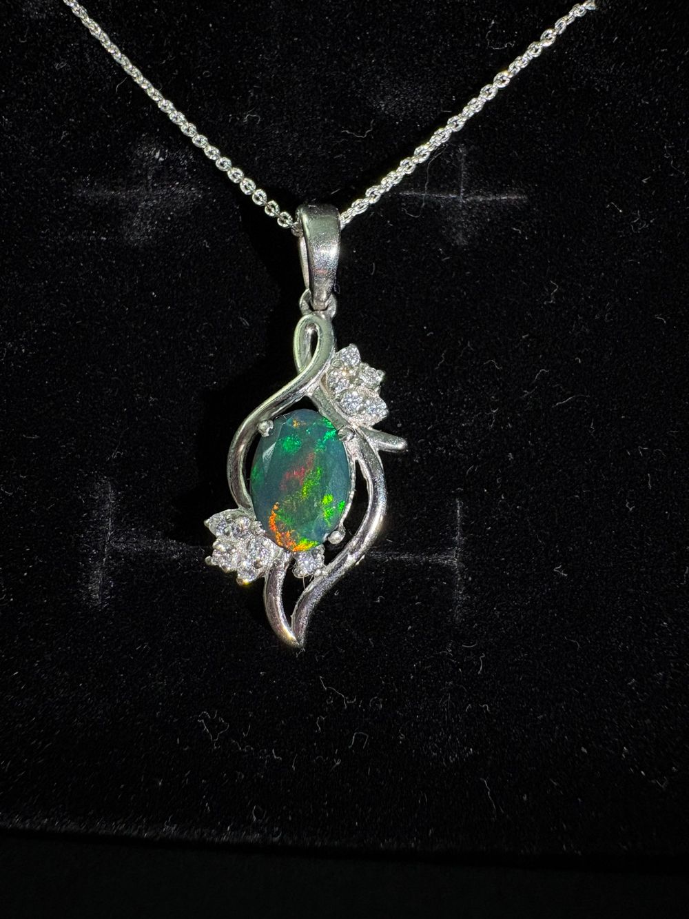 Natural Opal Silver Pendant Necklace and chain  – Gift Box Included