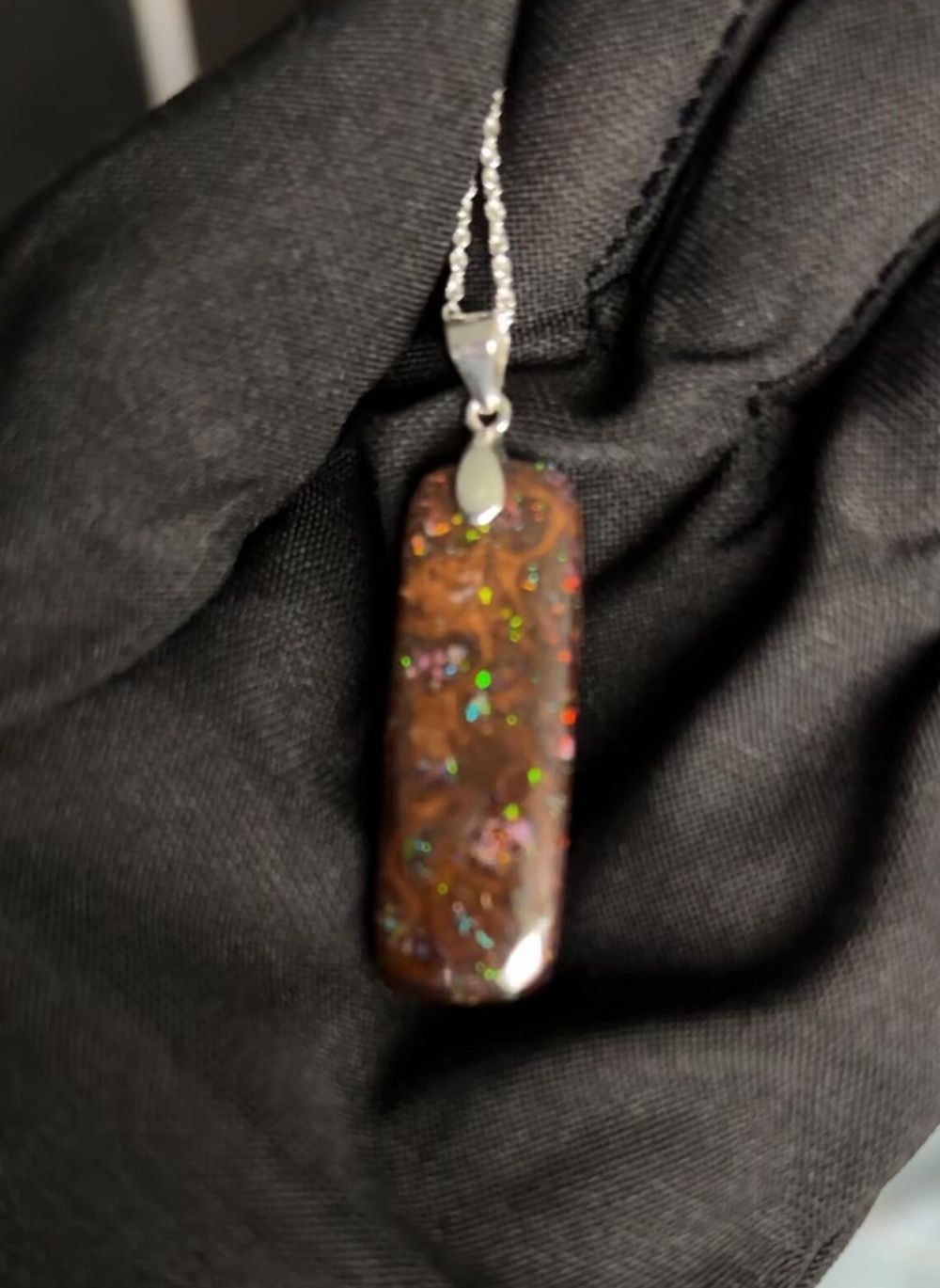 Intense colour Opal necklace in Sterling Silver