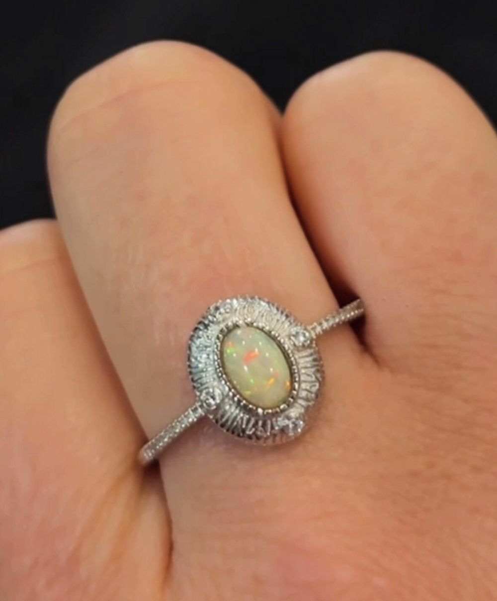 Sterling Silver 925  Natural Opal ring (Adjustable size)