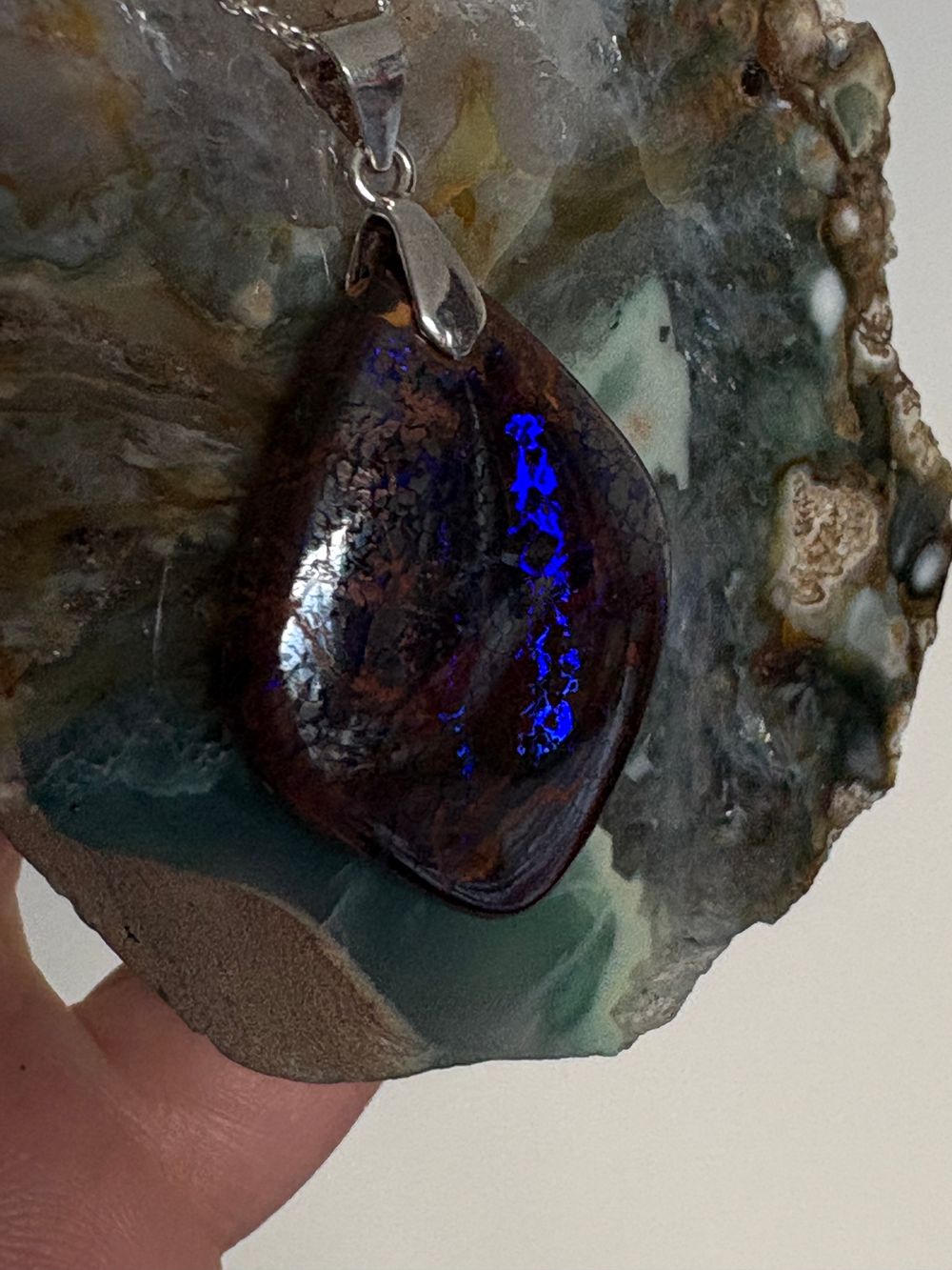 Australian Boulder Opal pendant in Sterling Silver Setting