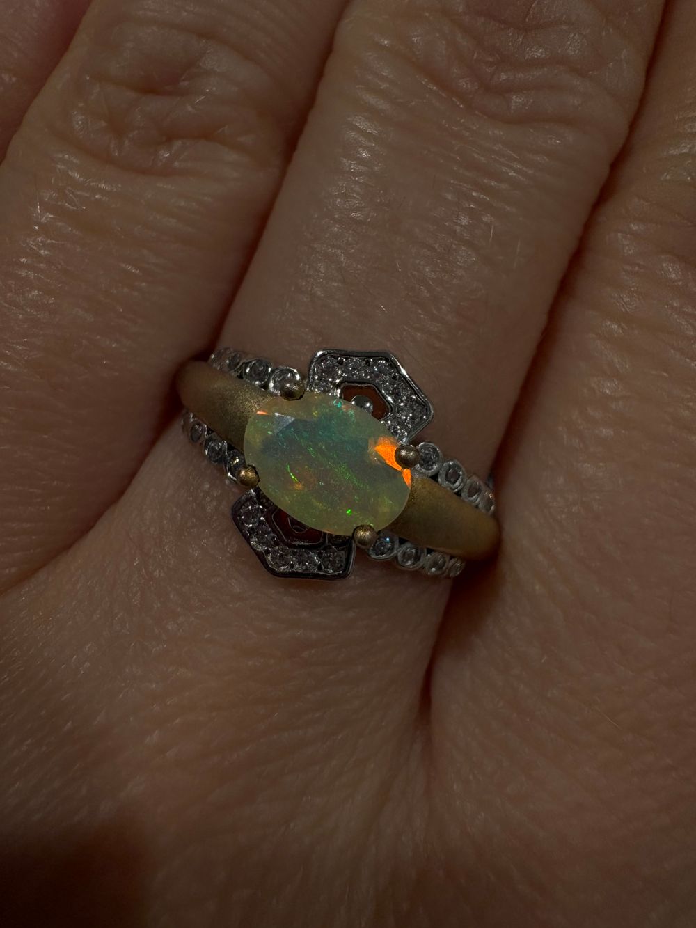 Two tone Ethiopian Opal Silver 925 Adjustable ring