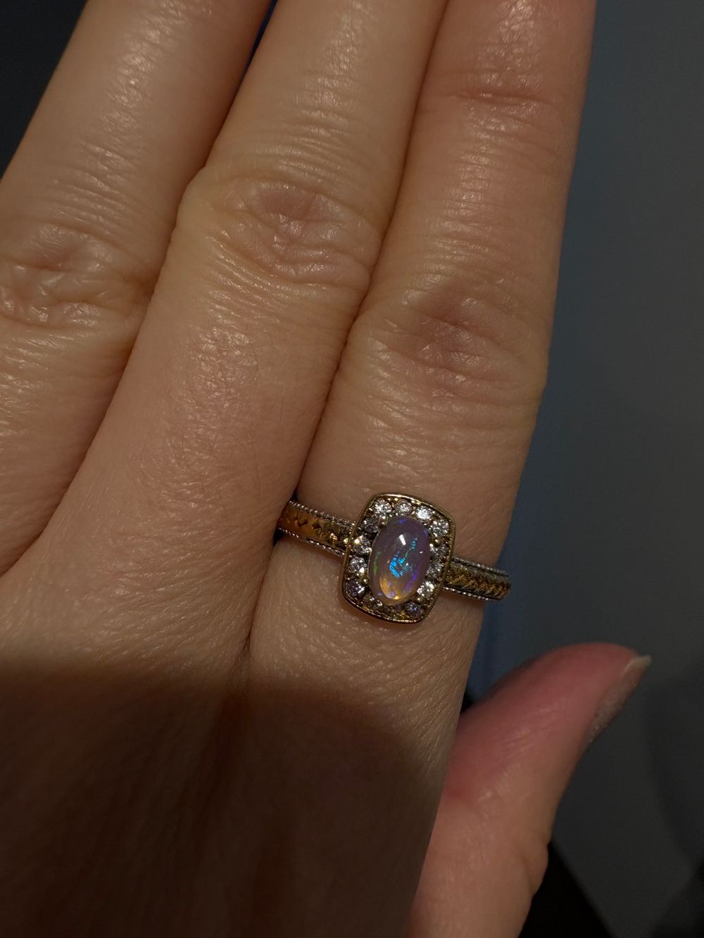 Two tone Ethiopian Opal Adjustable 925 Silver ring