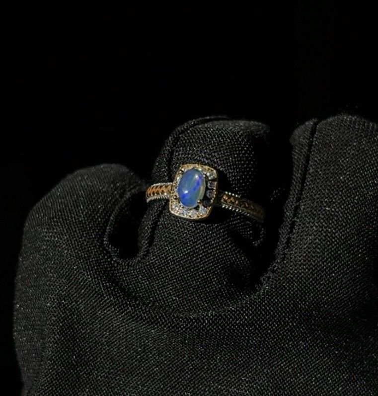 Two tone Ethiopian Opal Adjustable 925 Silver ring