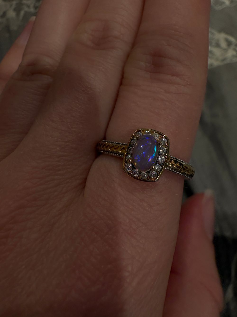 Two tone Ethiopian Opal Adjustable 925 Silver ring